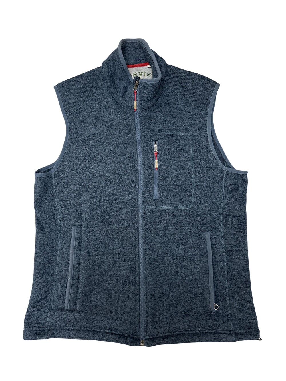 Orvis Vest Mens Medium Blue Fleece Full Zip Outdoor Stand Collar Pockets